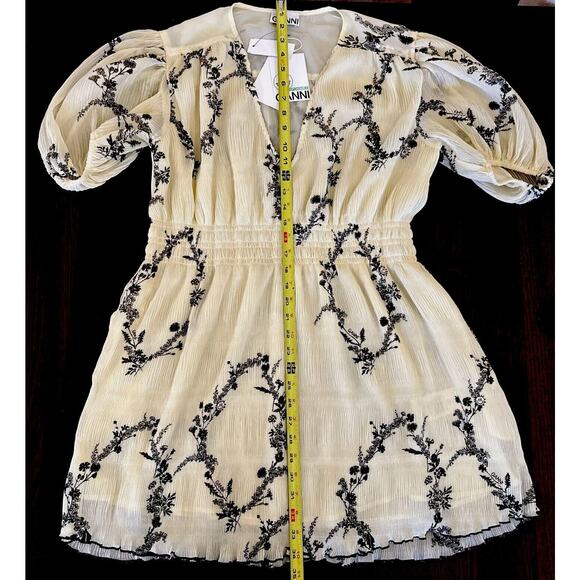 Ganni NWT Women Sz 40 US 8 Yellow Black Milkmaid Dress Floral Coquette Party - Picture 14 of 16